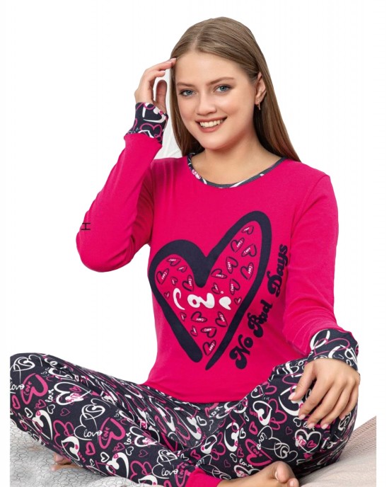 Women's Two-Piece Autumn Interlock Pajamas - Cozy Elegance for Chilly Nights, Big Heart PJS