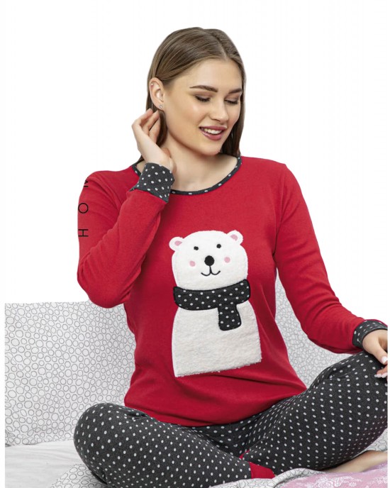  Women's Two-Piece Autumn Interlock Pajamas - Winter Bear Warmth