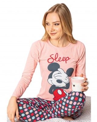 Turkish Women Pajamas, Long Sleeve Summer Pajamas, Mickey Mouse PJS