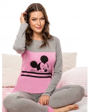 Turkish Women Pajamas, Long Sleeve Summer Pajamas, Two Pieces Feisty Mickey Mouse PJS