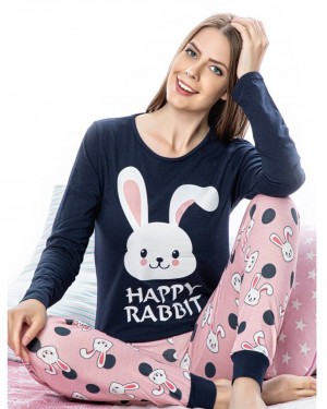Turkish Women Pajamas, Long Sleeve Summer Pajamas, Two Pieces Happy Rabbit PJS