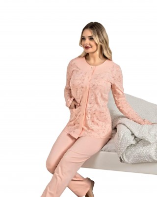 Şık Pembe Renkli Two-piece Turkish Women's Pajamas Set - Viscon Kumaşıyla Rahat ve Şık Uyku Giyim