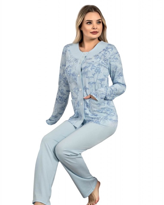 Chic Blue Long Sleeve Pajamas - Turkish Women's Sleepwear Set