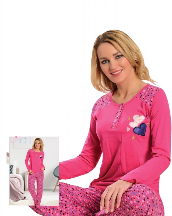 Two-Piece Turkish Women's Pajamas Set - Long Sleeve Fuchsia Sleepwear