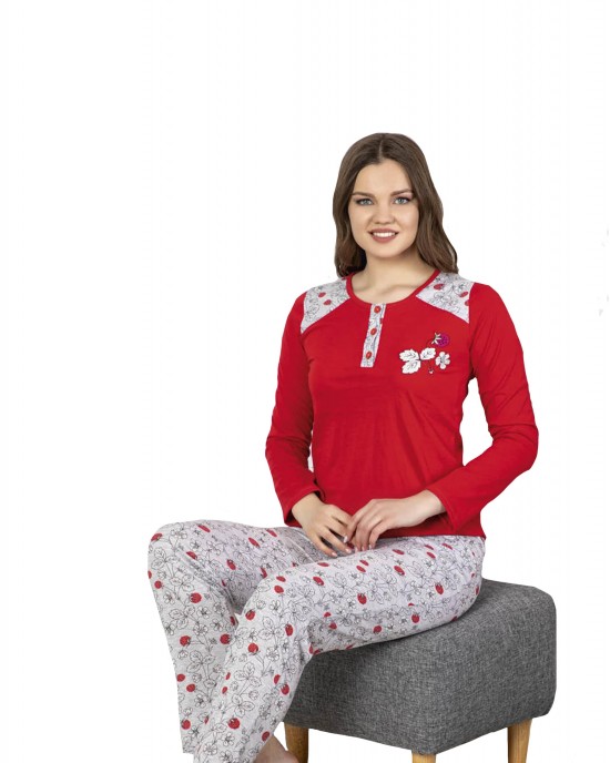 Style Turk’s Turkish Women Pajamas Set, Casual Elegance in Radiant Red Viscon Fabric