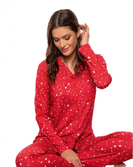 Turkish Women Pajamas - Red Long Sleeve Set, Comfortable Loungewear