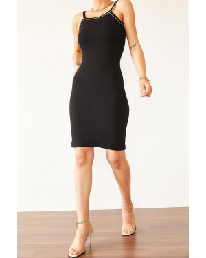 Women's Full Slip Dress, Spaghetti Strap, Black Color Women's Full Slip Dress, Spaghetti Strap, Black Color