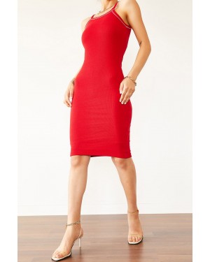 Women's Full Slip Dress, Spaghetti Strap, Red Color  Women's Full Slip Dress, Spaghetti Strap, Red Color