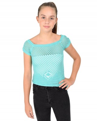 Fishnet Sweatshirt - Yuvarlak Yaka Grafikli Kazak Sweatshirt Kız Çocuk