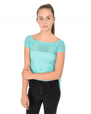 Fishnet Sweatshirt - Yuvarlak Yaka Grafikli Kazak Sweatshirt Kız Çocuk