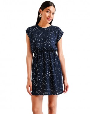 فستان تركي كاجوال قصير, أسود منقط, روب فضفاض, قبة مستديرة فستان تركي كاجوال قصير, أسود منقط, روب فضفاض, قبة مستديرة