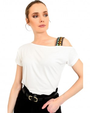 Casual Short Sleeve Shirt, Boat Neck Blouse Tops, Off One Shoulder Shirt
