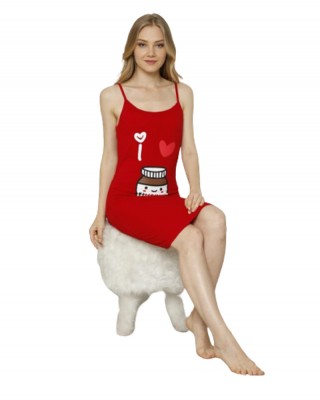 Full Slip Dress for Women Spaghetti Strap Under Cami Slit Soft Sleeveless Nightgowns, Red Color