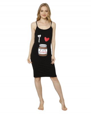 Full Slip Dress for Women Spaghetti Strap Under Cami Slit Soft Sleeveless Nightgowns, Black Color