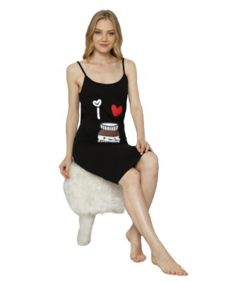 Full Slip Dress for Women Spaghetti Strap Under Cami Slit Soft Sleeveless Nightgowns, Black Color