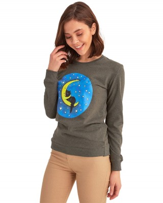 Casual Long Sleeve Shirt, Crewneck Blouse Tops, KHAKI Color