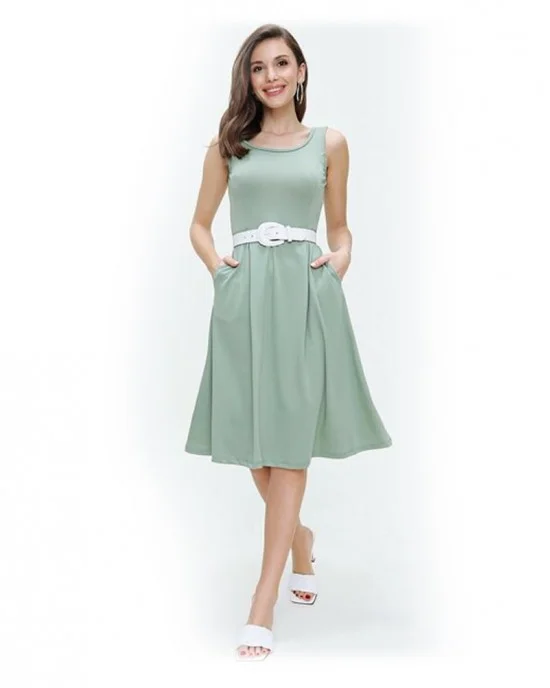 white christmas dresses White Mark Plus Size Casual Scoop Neck Flutter Sleeve Knee Length Dress - Charcoal main image 1