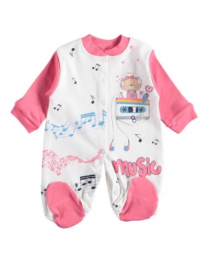 Uyku ve Oynama Tulumu - Çıtçıtlı Bebek Tulumları Kızlar İçin, Pembe Türk Bebek Tulumları, 1 Parça