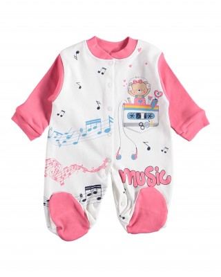 Sleep and Play Suit - Snap Closure Baby Overalls for Girls, Turkish Baby Overalls in Pink, One Piece