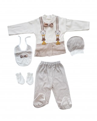 Turkish Baby Clothes Set, Newborn Clothes, Outfits Infant, Brown and White Color, 5 Pieces
