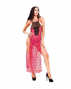Long Babydoll Sexy Lingerie, Turkish Babydolls Set, Fantasy Lingerie, The transparent black with the trimmed pink Long Babydoll Sexy Lingerie, Turkish Babydolls Set, Fantasy Lingerie, The transparent black with the trimmed pink