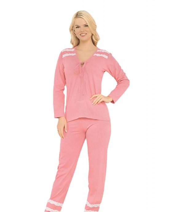 Turkish Long Sleeve Sleepwear Pajama Sets - Cozy Pink Nightwear for Every Season