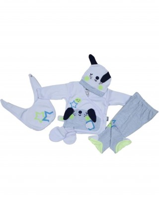 Türk Bebek Giyim Seti | 5 Parçalı Yenidoğan Pamuk Seti | Mavi & Beyaz Bebek Kıyafetleri | %100 Pamuk