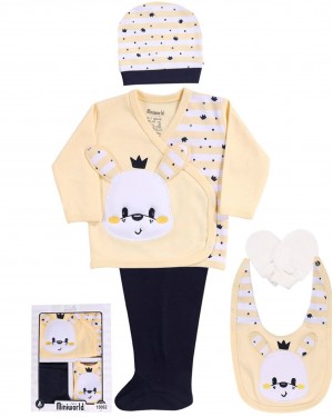 Türk Bebek Kıyafetleri Seti - 5 Parça Yenidoğan Pamuklu Giysileri Sarı ve Koyu Mavi Türk Bebek Kıyafetleri Seti - 5 Parça Yenidoğan Pamuklu Giysileri Sarı ve Koyu Mavi