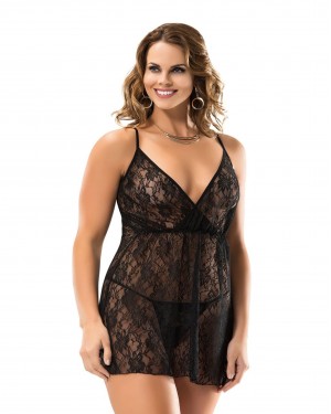 Elegant Black Plus Size Lingerie Babydoll, Turkish Sleepwear Nightgown Elegant Black Plus Size Lingerie Babydoll, Turkish Sleepwear Nightgown