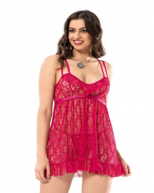 Plus Size Lingerie Babydoll, Turkish Sleepwear Nightgown in Dark Pink Plus Size Lingerie Babydoll, Turkish Sleepwear Nightgown in Dark Pink