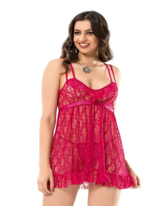 StyleTurk, Plus Size Lingerie Babydoll, Turkish Sleepwear Nightgown in Dark  Pink