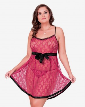 Plus Size Lingerie Babydoll, Turkish Sleepwear Nightgown, Glamorous Plus Size Lace Babydoll with Matching Thong Plus Size Lingerie Babydoll, Turkish Sleepwear Nightgown, Glamorous Plus Size Lace Babydoll with Matching Thong