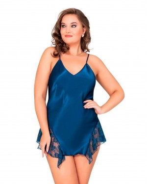 Plus Size Lingerie Babydoll, Elegant Turkish Sleepwear Nightgown in Blue Plus Size Lingerie Babydoll, Elegant Turkish Sleepwear Nightgown in Blue