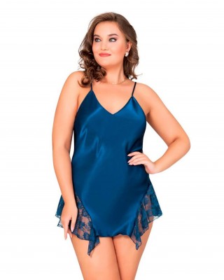 Plus Size Lingerie Babydoll, Elegant Turkish Sleepwear Nightgown in Blue