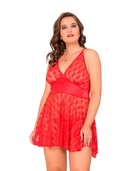 StyleTurk, Plus Size Lingerie Babydoll, Turkish Sleepwear Nightgown, Red  Floral Lace Turkish Sleepwear Nightgown