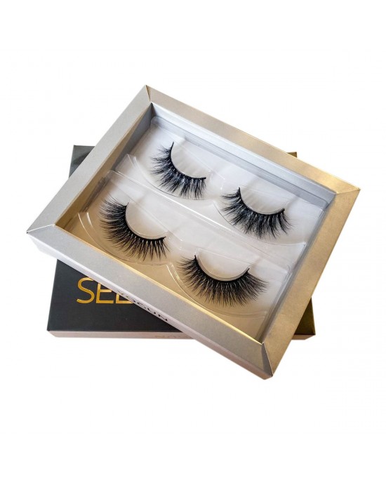 SELIN BEAUTY False Eyelashes, Lashes Natural Look 2 Pairs, 2 Style Eyelashes Pack