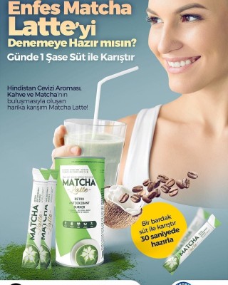 Matcha Latte, Coffee Fusion with Coconut Flavor - Japanese Detox Antioxidant Blend in Elegant Canister, 20 Sachets