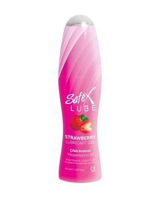 Safex Lube Strawberry Lubricant Gel - Strawberry Flavor, Water-Based, Condom-Safe, Long-Lasting Intimate Gel, 85 ml (2.87 fl. oz)