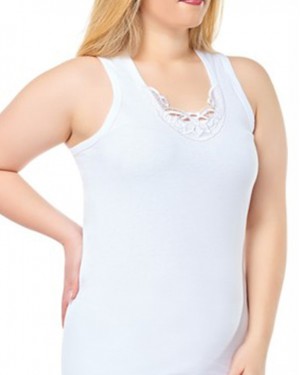 Women's Dantel Top Underwear, Women's Undershirt Set, Wide Straps, 6 Pieces, White Color
