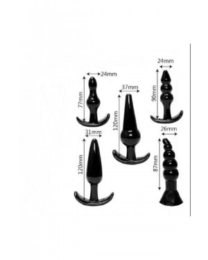 مجموعة سدادات شرجية مكونة من 5 - مقابس شرجية TPE ممتازة متعددة الأحجام للمبتدئين والمستخدمين المتقدمين, لون أسود