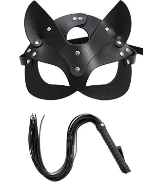 Elevate Your Fantasy with the Cat Mask and Whip Accessory Set, Black Half Face Cat Mask and Whip Set, Fantasy Accessory, Unleash Your Wild Side