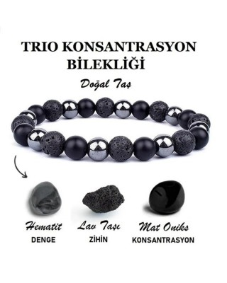 Genuine Men's Concentration Bracelet - Hematite, Lava Stone, Matte Onyx - Improve Focus and Mind Control