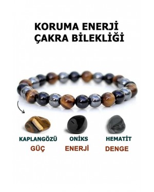 Koruma Enerji Güç Denge Çakra Bileklik, Kaplan Gözü, Oniks ve Hematit İle Koruma Enerji Güç Denge Çakra Bileklik, Kaplan Gözü, Oniks ve Hematit İle
