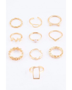 İnci ve Zeytin Dalı Desenli 10 Yüzük Kombinasyonu