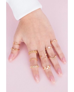 İnci ve Zeytin Dalı Desenli 10 Yüzük Kombinasyonu