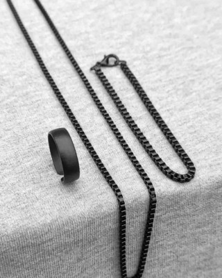 Ring Shaped Adjustable Black Ring Cube Bracelet And Necklace Set