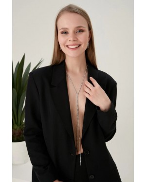 Kadın 2 Sıra Model Kristal Zirkon Taşlı Gümüş Yol Kolye Küpe Takı Seti - Zarif Akşam Elbisesi Takı Seti