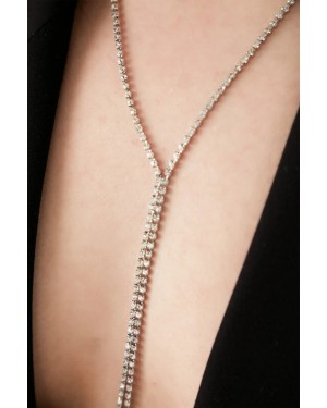 Kadın 2 Sıra Model Kristal Zirkon Taşlı Gümüş Yol Kolye Küpe Takı Seti - Zarif Akşam Elbisesi Takı Seti