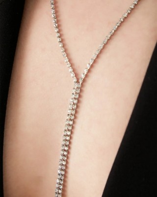 Women's 2 Row Model Crystal Zircon Stone Silver Waterway Necklace Earring Set - Elegant Evening Dress Jewelry Set