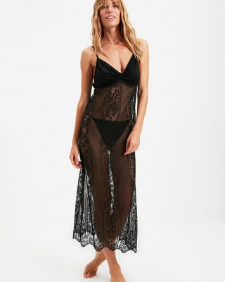 Long Babydoll Sexy Lingerie, Turkish Babydolls Set, Fantasy Lingerie, The queen of night, Black Lace Long Nightgown